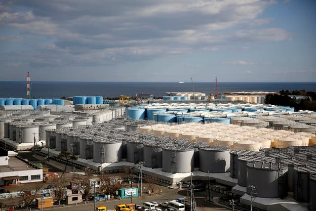 Storage tanks for radioactive water are seen at Tokyo Electric Power Co's tsunami-crippled Fukushima Daiichi nuclear power plant in Okuma town