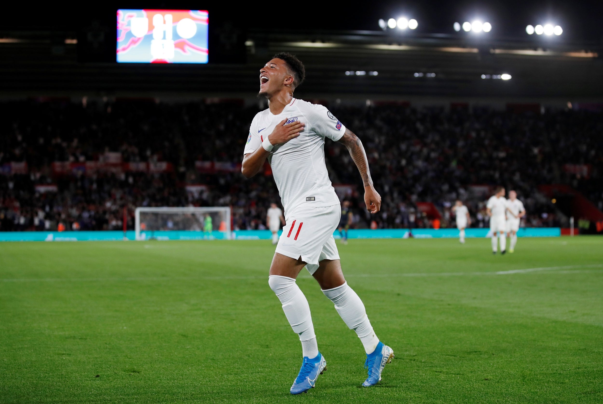 Sancho celebrates scoring vs Kosovo