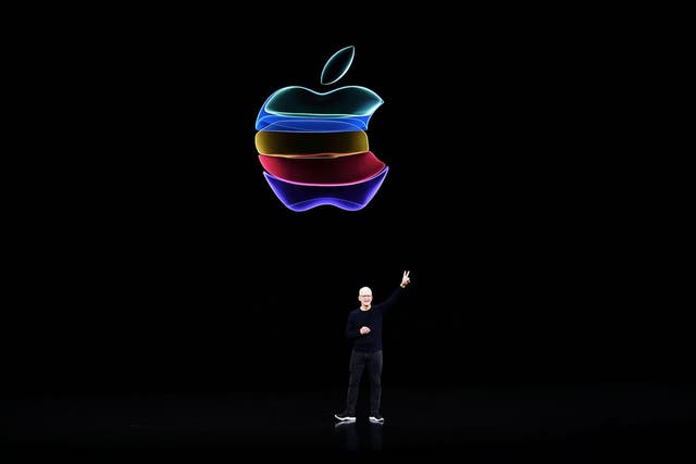 Apple CEO Tim Cook speaks on-stage during a product launch event at Apple's headquarters in Cupertino, California on Tuesday, on September 10, 2019