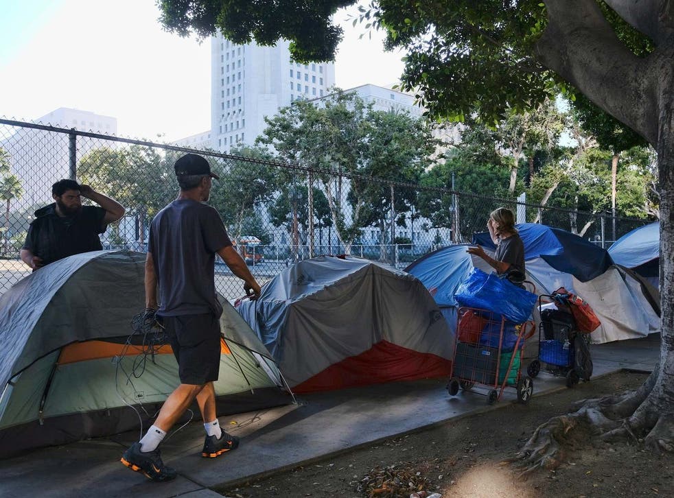 Many homeless people in Los Angeles live in makeshift tent camps
