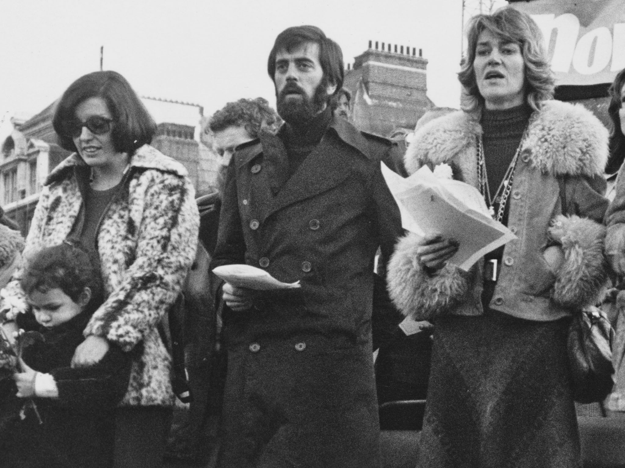 McKeown (centre) at the Ulster Peace Rally in Trafalgar Square, London, November 1976