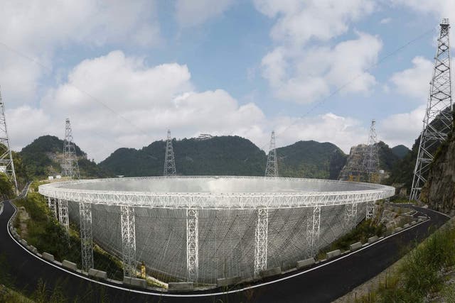 This picture taken on September 24, 2016 shows the Five-hundred-metre Aperture Spherical Radio Telescope (FAST) in Pingtang, in southwestern China's Guizhou province