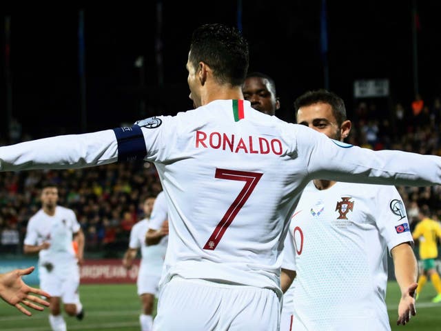 Portugal's forward Cristiano Ronaldo celebrates scoring