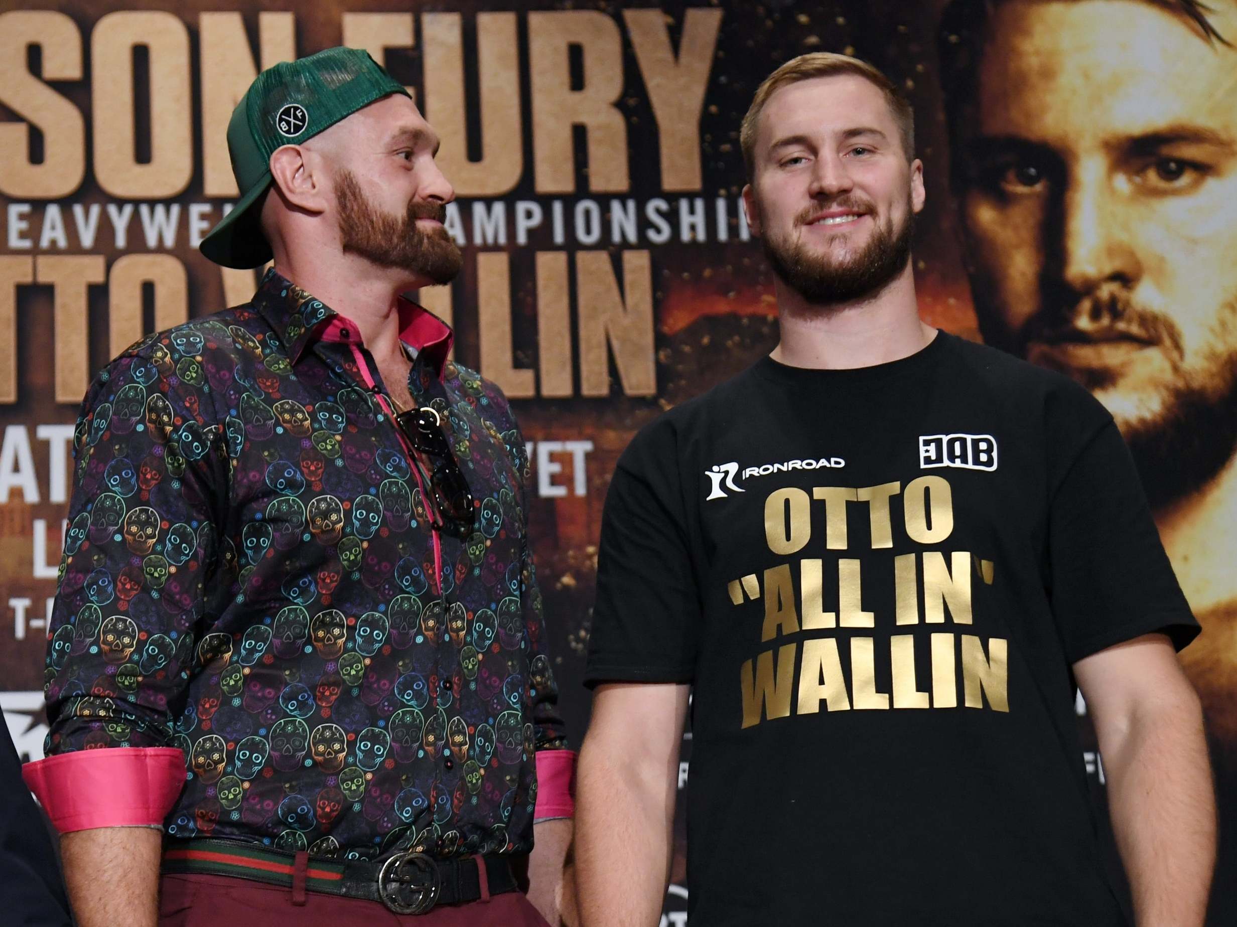 Boxers Tyson Fury (L) and Otto Wallin pose