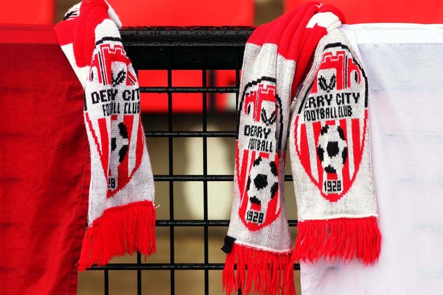 A view of Derry City scarfs ahead of the game