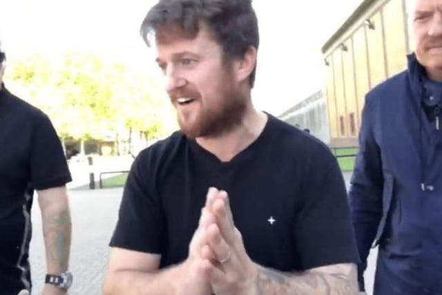 Tommy Robinson outside HMP Belmarsh after his release