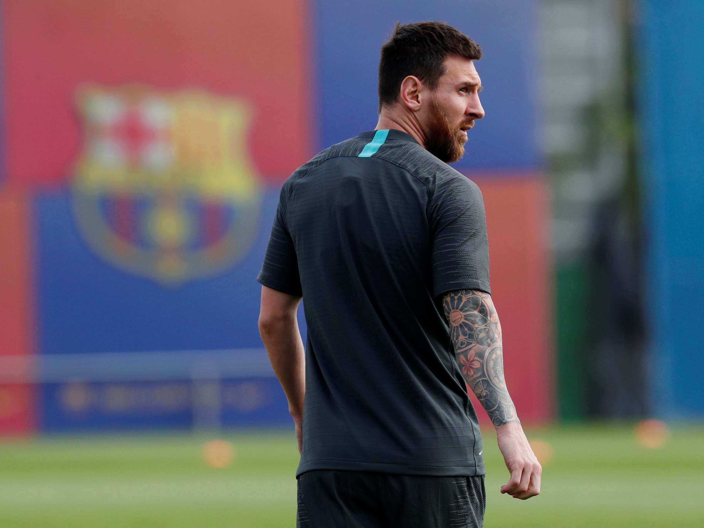 Barcelona's Lionel Messi during training