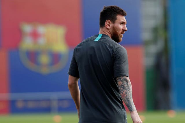 Barcelona's Lionel Messi during training