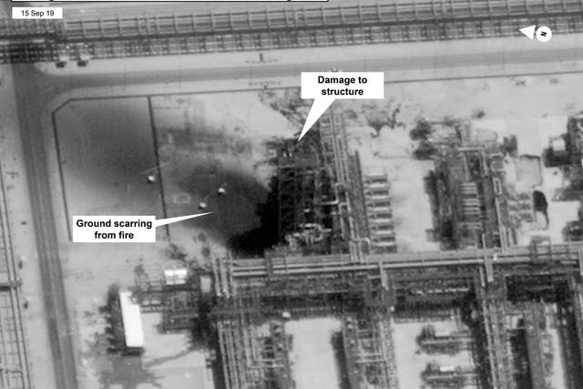 Damage to the infrastructure at the Kuirais oil field in Buqayq