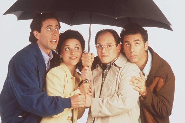 Jerry Seinfeld, Julia Louis-Dreyfus, Jason Alexander and Michael Richards in a 1997 promotional shot for Seinfeld.