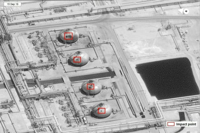 Satellite image issued by the US government showing damage to the oil installation at Abqaiq in Saudi Arabia