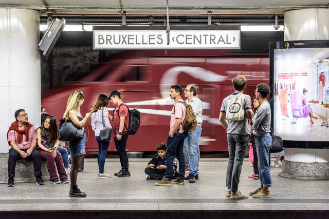 Passengers wait for a Thalys train in Brussels. KLM is offering seats on this high-speed train service