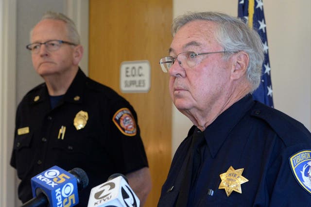Tiburon, California, police chief Mike Cronin answers reporters' questions 16 September 2019 after man charged with manslaughter over death of 11-year-old son during boating incident in San Francisco Bay.
