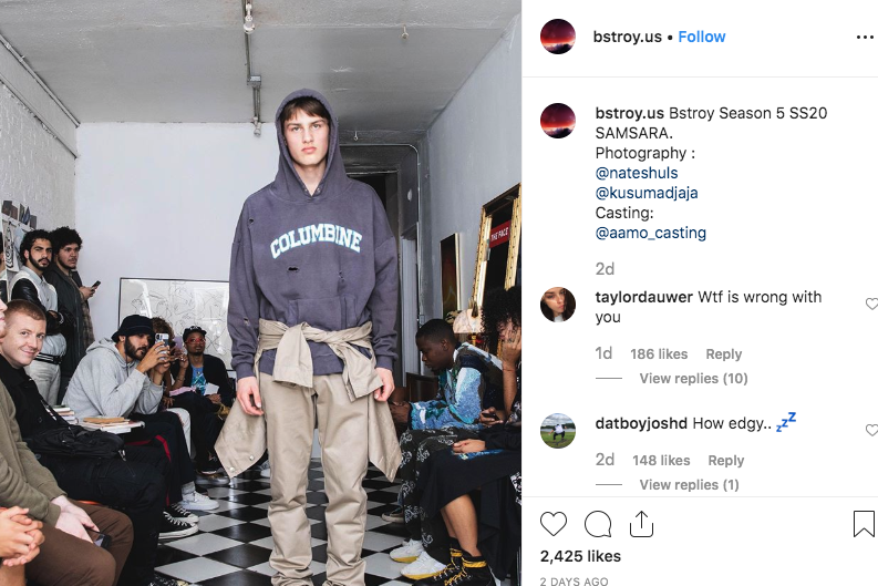 Clothing brand Bstroy criticised for school shooting hoodies (Instagram)