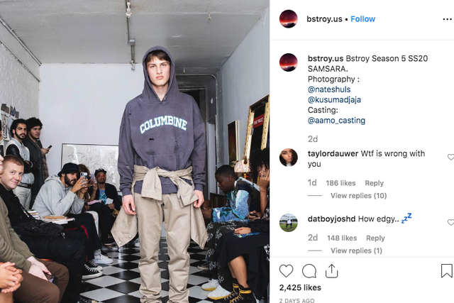 Clothing brand Bstroy criticised for school shooting hoodies (Instagram)