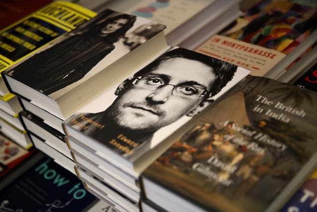Copies of Edward Snowden's book Permanent Record on sale in a bookshop in San Francisco, California
