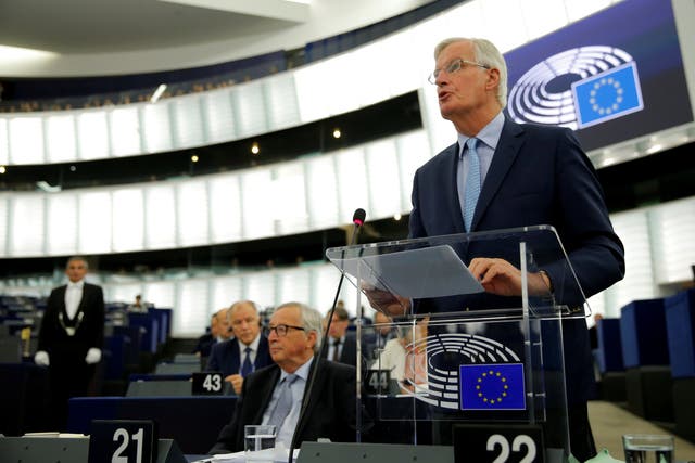 European Union’s chief Brexit negotiator Michel Barnier addresses the plenary of the European Parliament