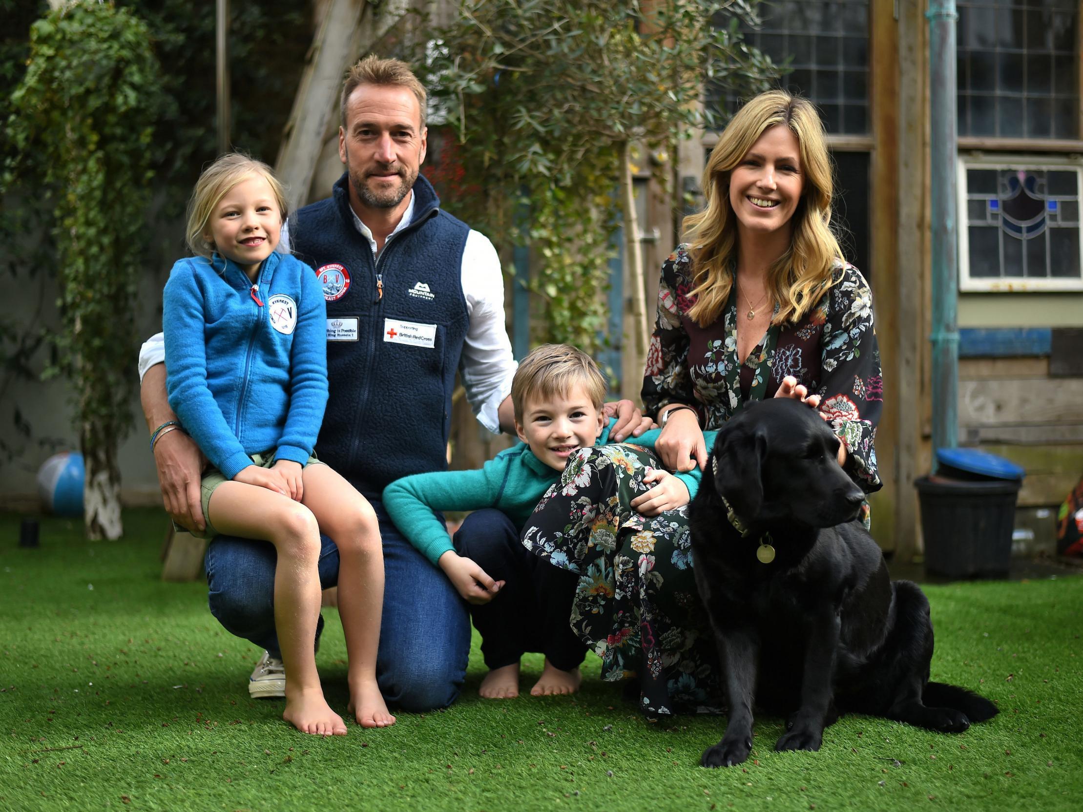 Ben Fogle and his wife Marina with their son Luda and daughter Iona and family dog Storm at their home in west London.