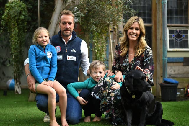 Ben Fogle and his wife Marina with their son Luda and daughter Iona and family dog Storm at their home in west London.