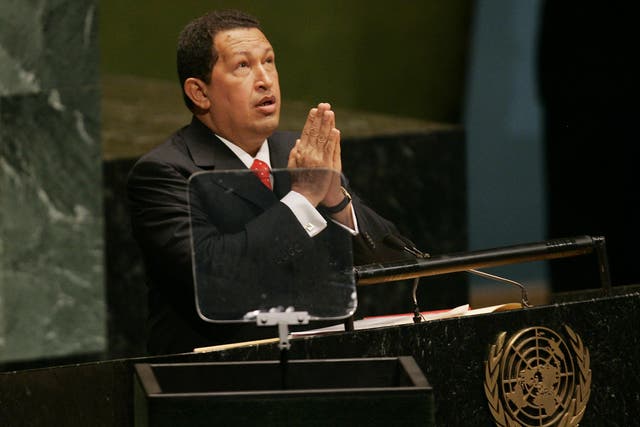 Venezuela president Hugo Chavez at the United Nations general assembly in 2006