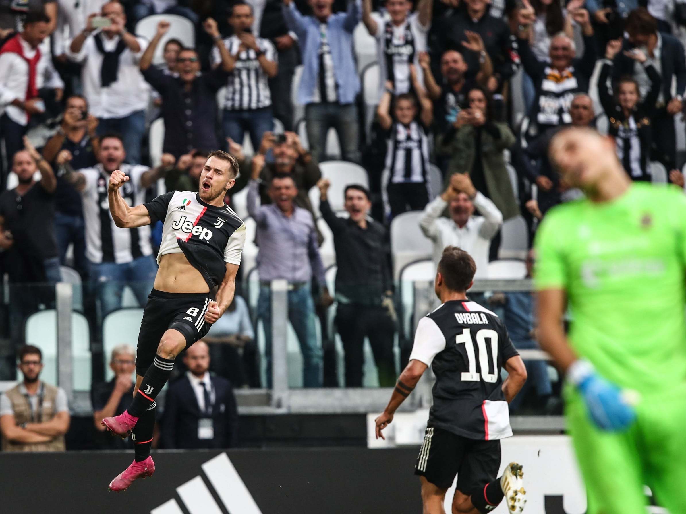 Aaron Ramsey celebrates scoring his first goal for Juventus