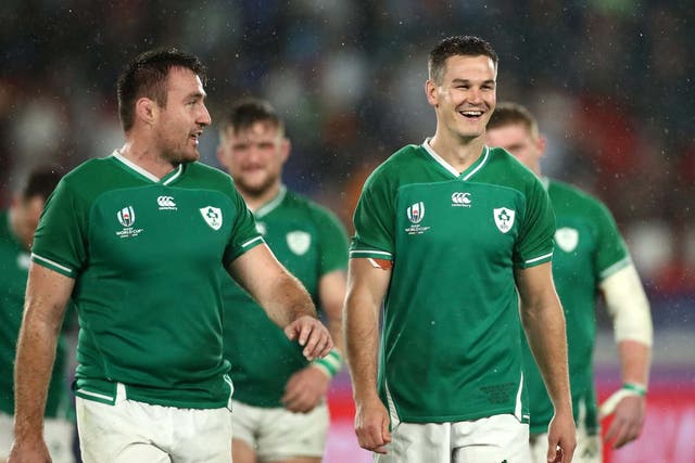 Ireland players leave the pitch all smiles after opening their World Cup with a win