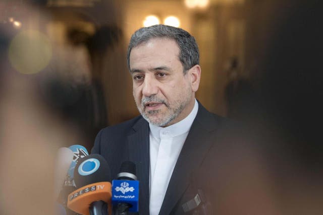 Abbas Araghchi speaks to the media after the meeting of the Joint Commission of the Joint Comprehensive Plan of Action