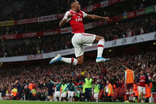 Arsenal's Pierre-Emerick Aubameyang celebrates scoring