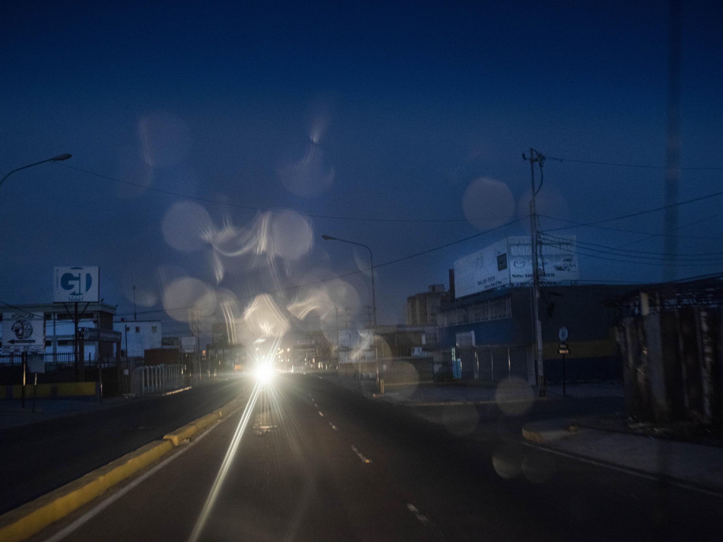 Streets are dark during a blackout in Maracaibo