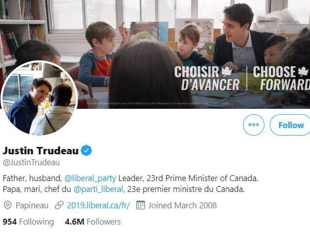 Justin Trudeau's new Twitter profile photo