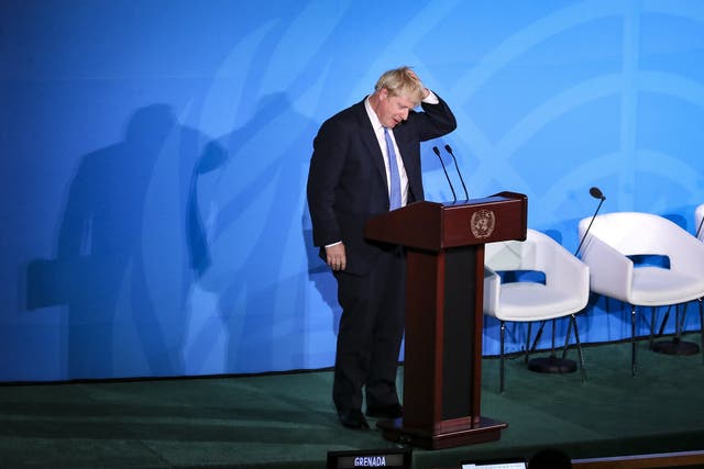 Boris Johnson speaks at the United Nations Climate Action Summit at UN headquarters