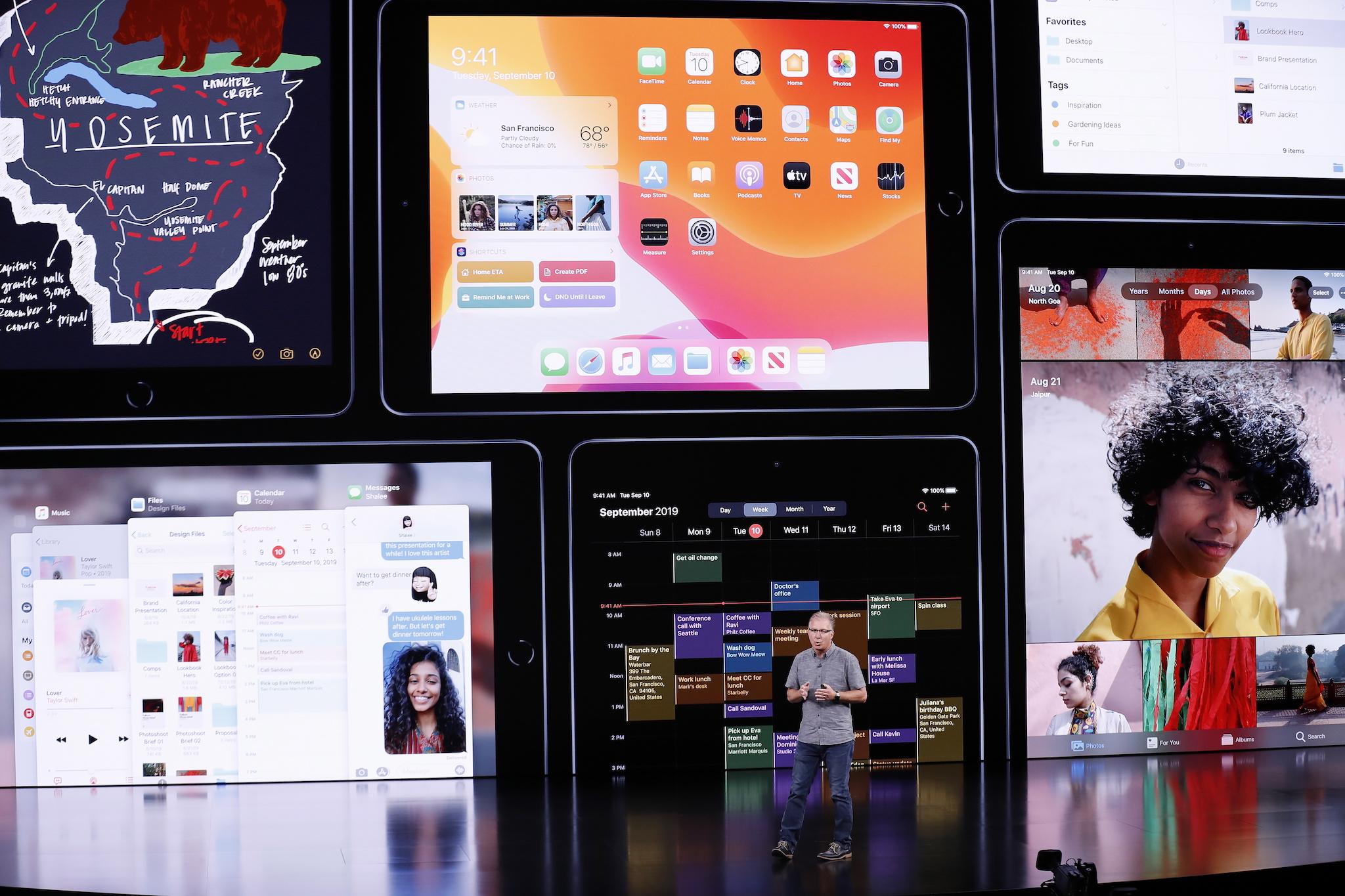 Apple Vice President of worldwide iPod, iPhone, and iOS product marketing Greg Joswiak speaks during the Apple Special Event in the Steve Jobs Theater at Apple Park in Cupertino, California