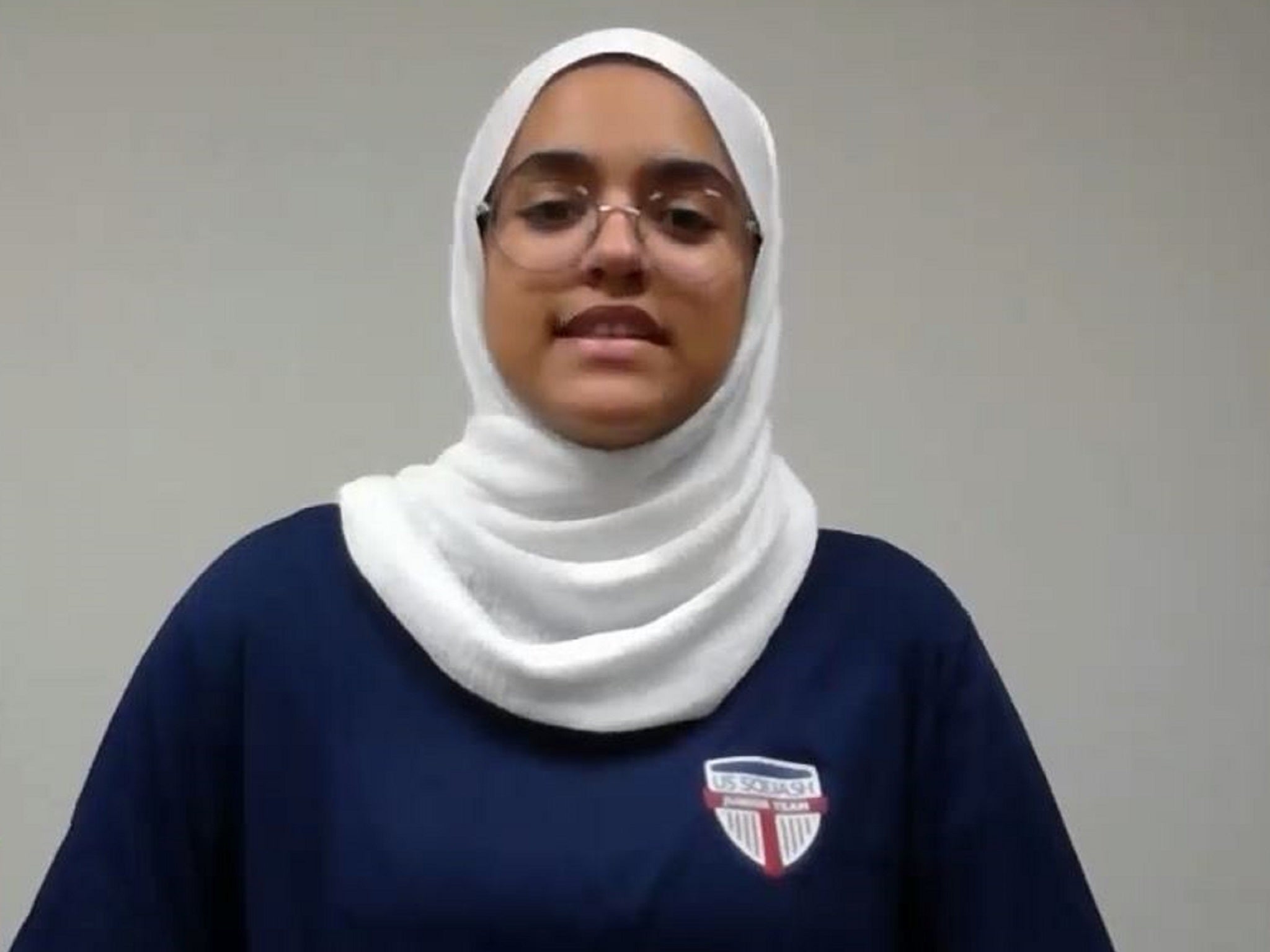 Still image from KPIX-TV video of Fatima Abdelrahman, 13, who was forced to remove her hijab in public before boarding a flight from San Francisco to Toronto, 1 August 2019.