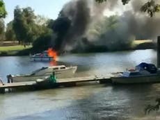 Passengers leap into River Thames as flames engulf ship