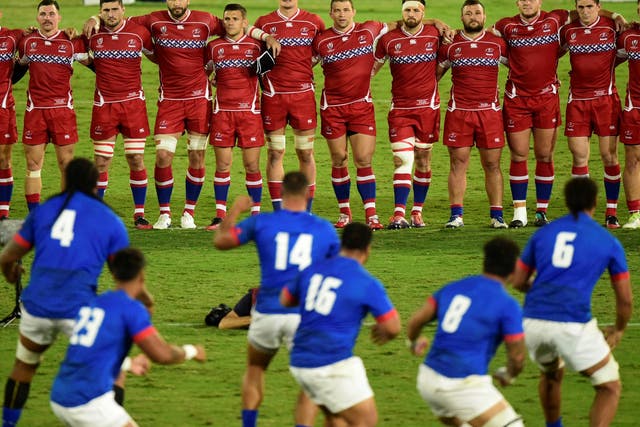 Russia (red) lost to Samoa by 9-34 in the competition