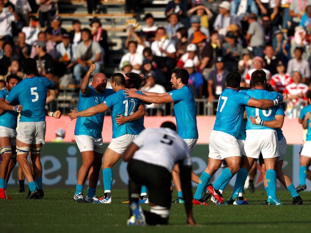 Uruguay players celebrate victory