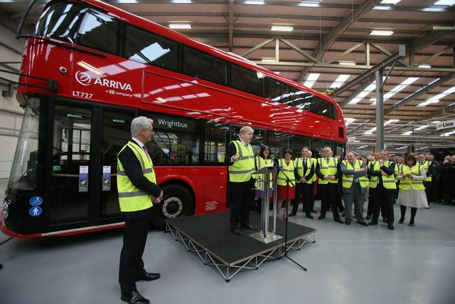 Boris Johnson at Wrightbus plant in Northern Ireland during his tenure as London mayor