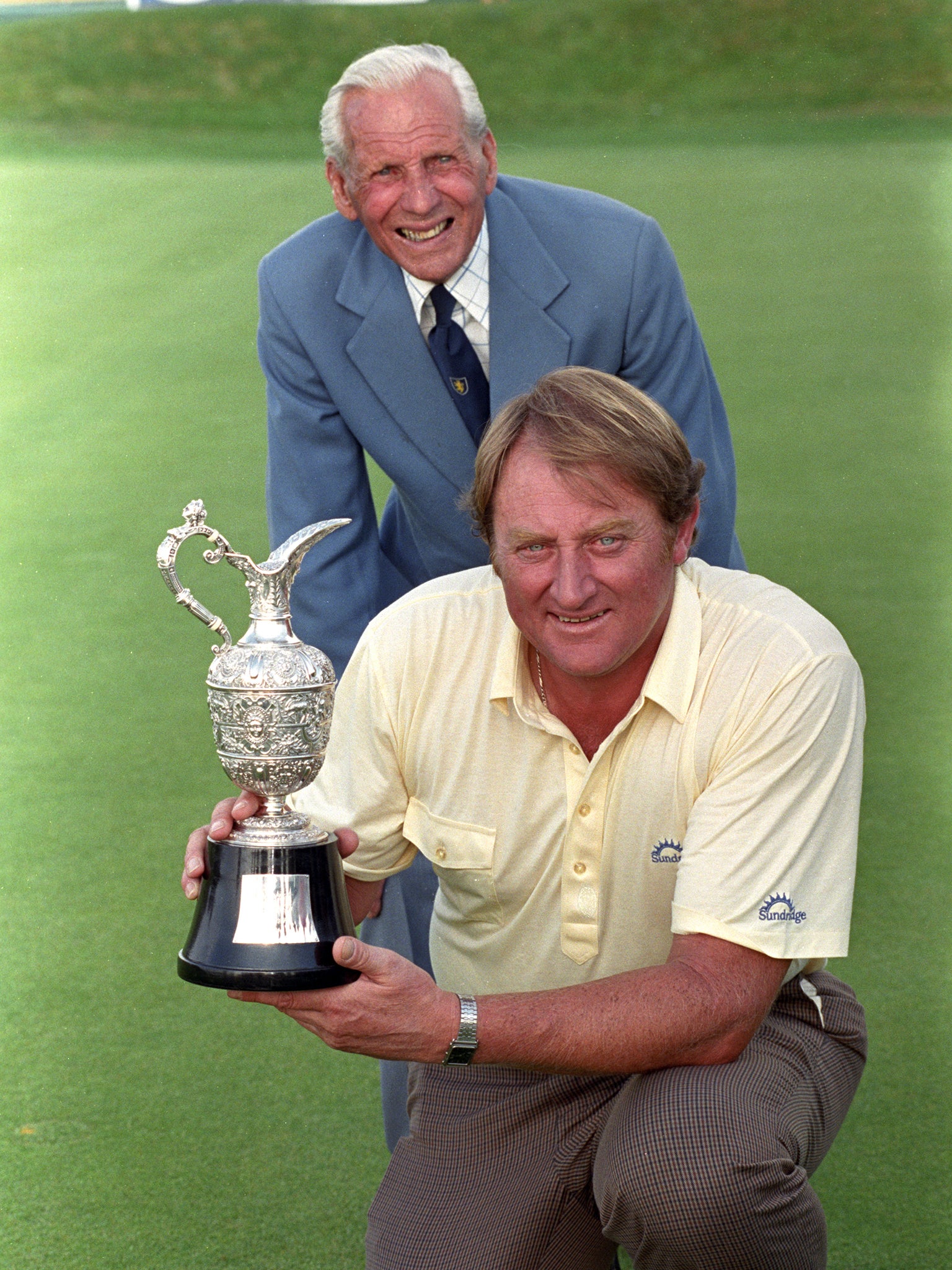 Barnes with the Senior British Open trophy in 1995