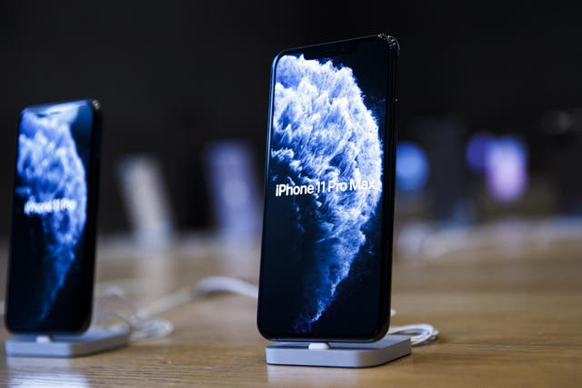 New Apple iPhone 11 are shown in a Apple store on the first day of the phone's sale at the Apple Store on September 20, 2019 in Berlin, Germany