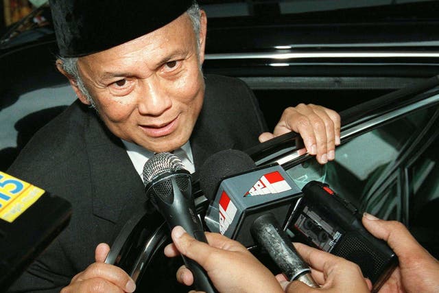 Habibie, pictured in Jakarta in October 1998, had already spent more than two decades of continuous service as a cabinet member