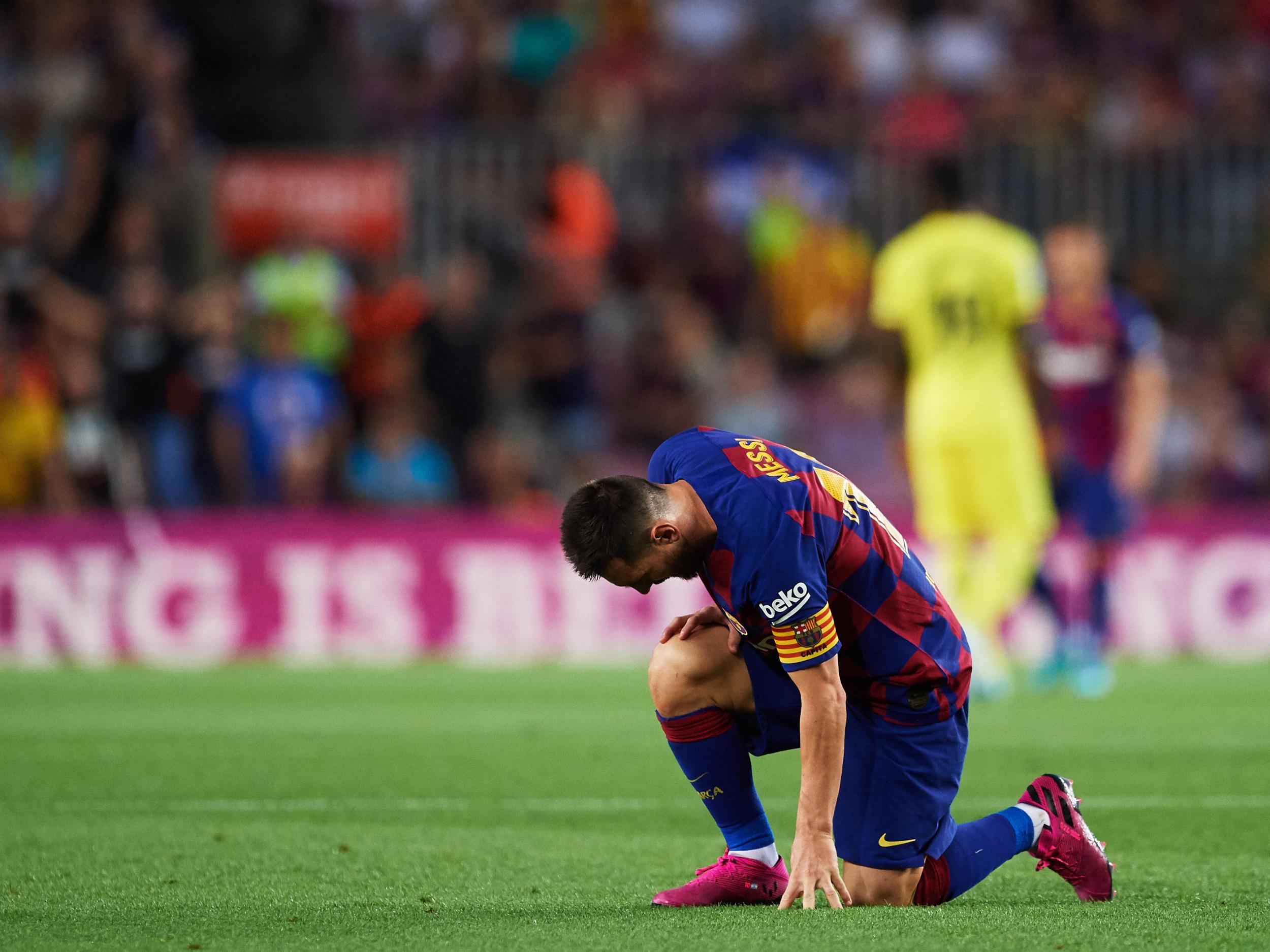 Lionel Messi was taken off at half-time after suffering a thigh injury against Villarreal