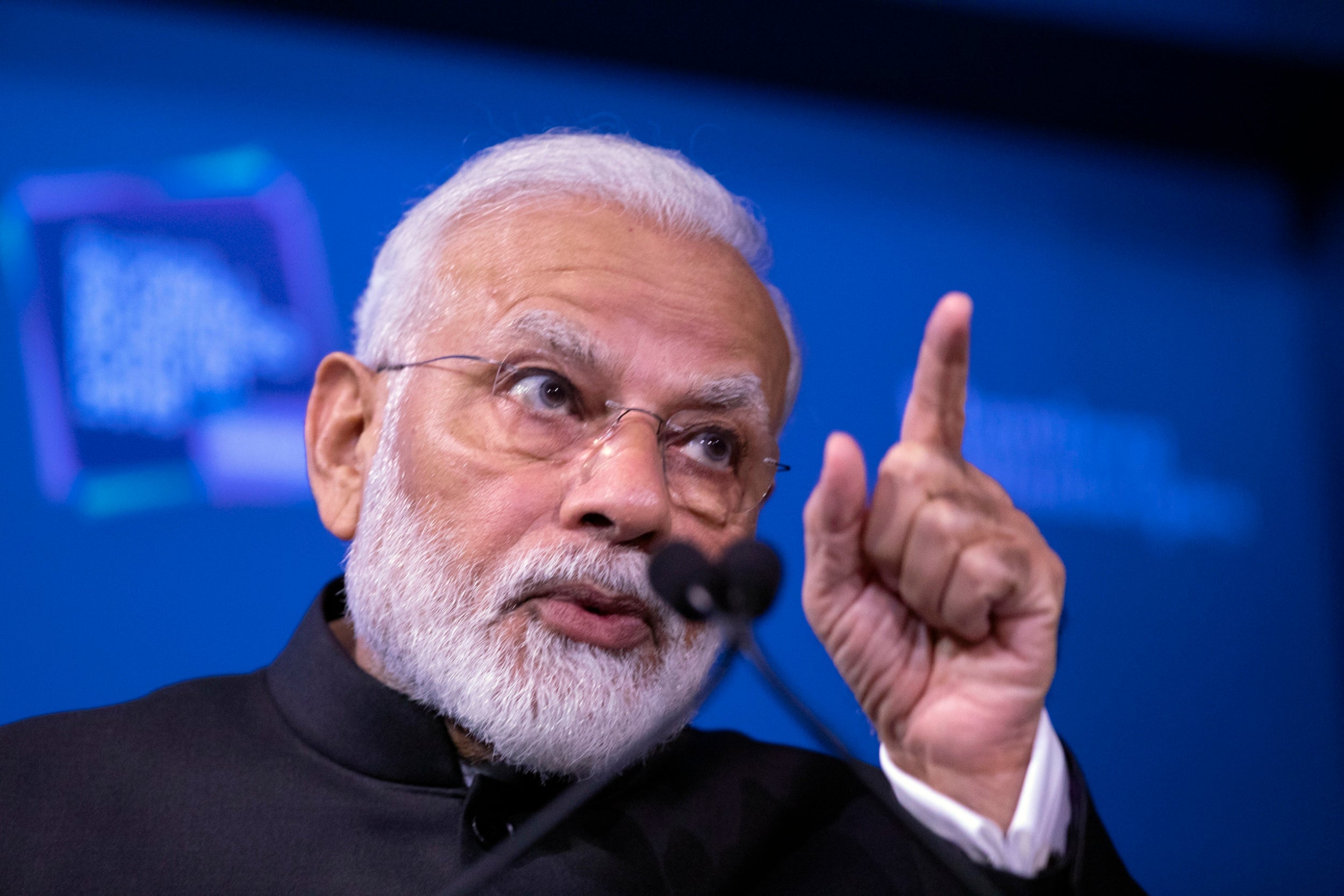 Indian Prime Minister Narendra Modi speaks at the Bloomberg Global Business Forum in New York. Earlier, he was named one of four 2019 Global Goalkeepers by the Gates Foundation