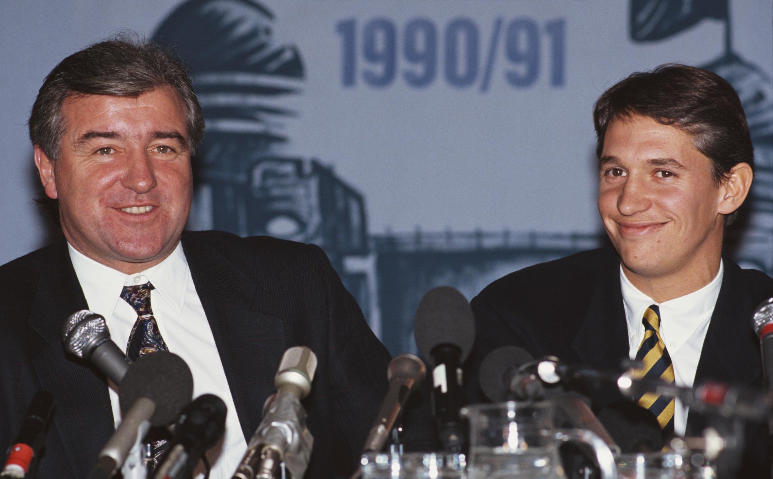 &#13;
Dinner companion Terry Venables (left) unwittingly gave Jones a scoop in 1991 (Getty)&#13;