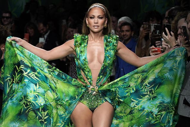 Jennifer Lopez walks the runway at the Versace show during the Milan Fashion Week Spring/Summer 2020 on 20 September, 2019 in Milan, Italy.