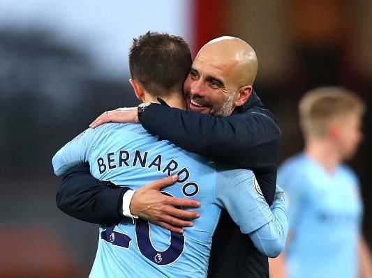 Pep Guardiola embraces Bernardo Silva