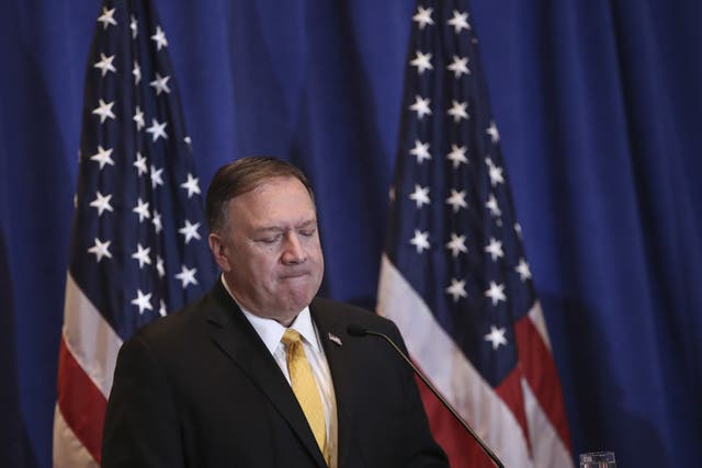 Mike Pompeo, the US secretary of state, at a press conference at the United Nations general assembly