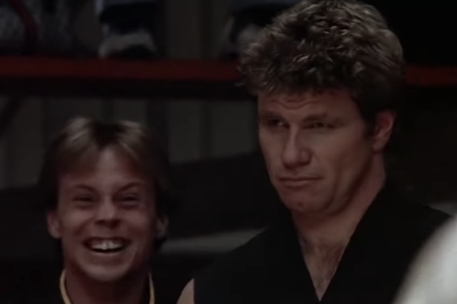 Rob Garrison (left) as Tommy in The Karate Kid.