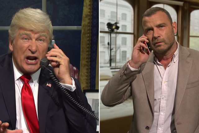Alec Baldwin's Donald Trump puts in an emergency call to actor Liev Schreiber on Saturday Night Live