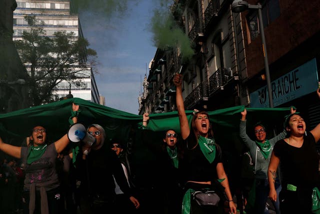 Women take part in a protest, part of a movement known as 'Marea Verde', to mark the International Safe Abortion Day in Mexico City.