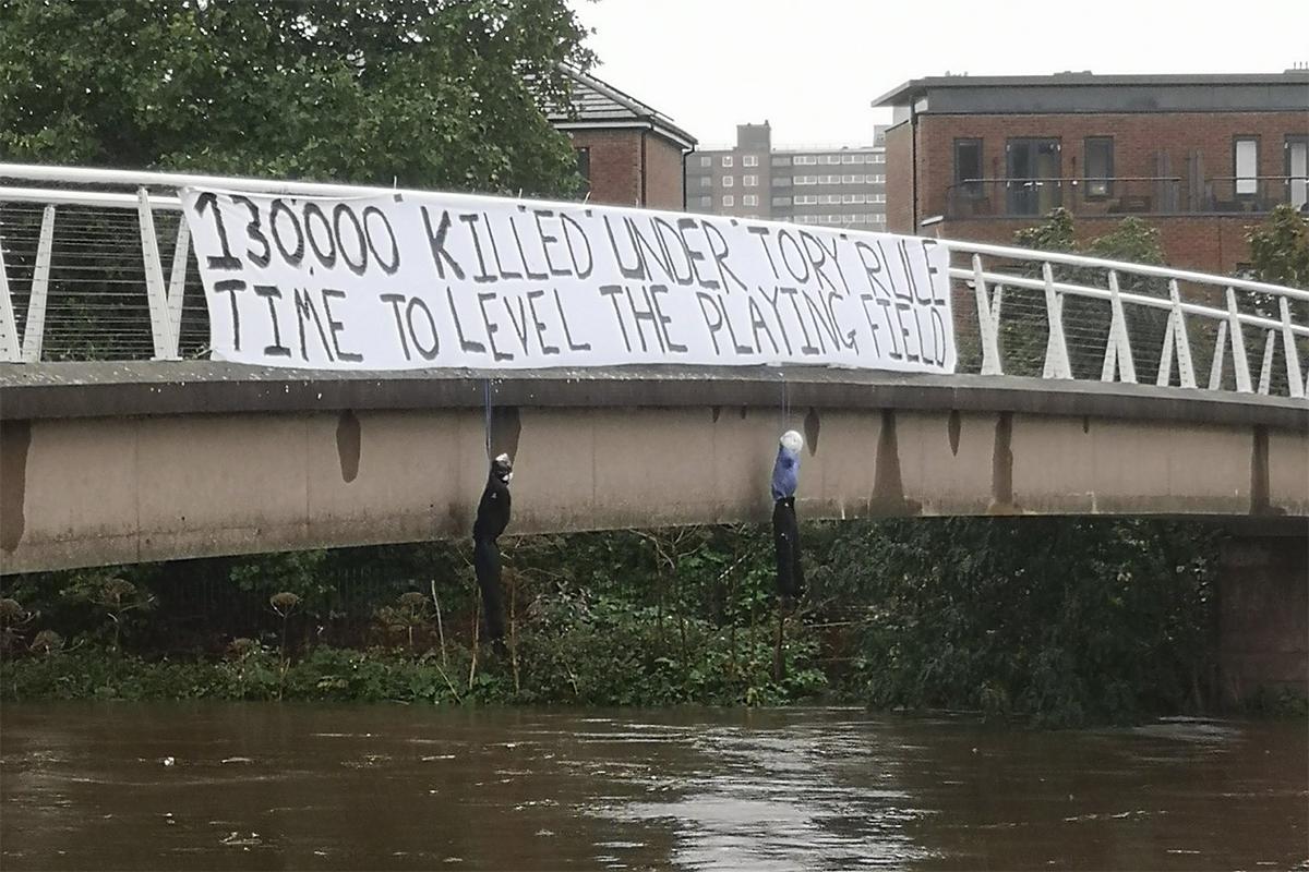 Anti-Conservative banner in Manchester ahead of the party’s conference